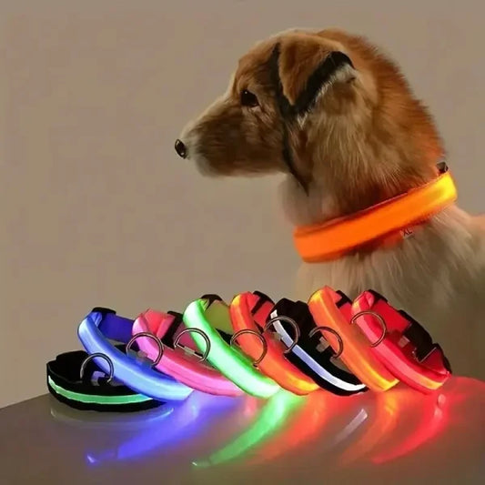 LED Nylon Dog Leash & Collar Set – Glow-in-the-Dark Flashing Pet Gear for Night Safety