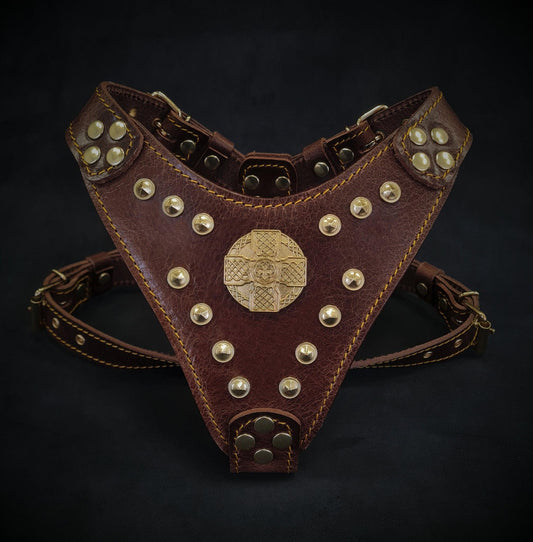 The ''Maximus'' harness Brown & Gold Small to Medium Size